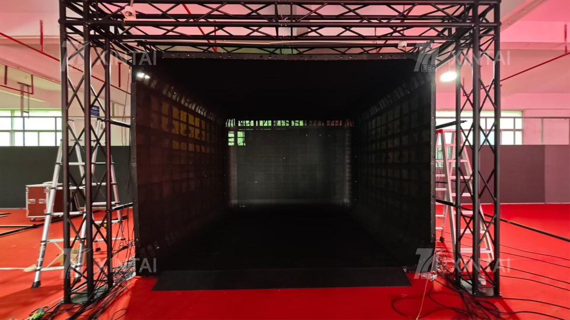 Tela LED de som surround transparente e ac&uacute;stico imersivo de cinco lados